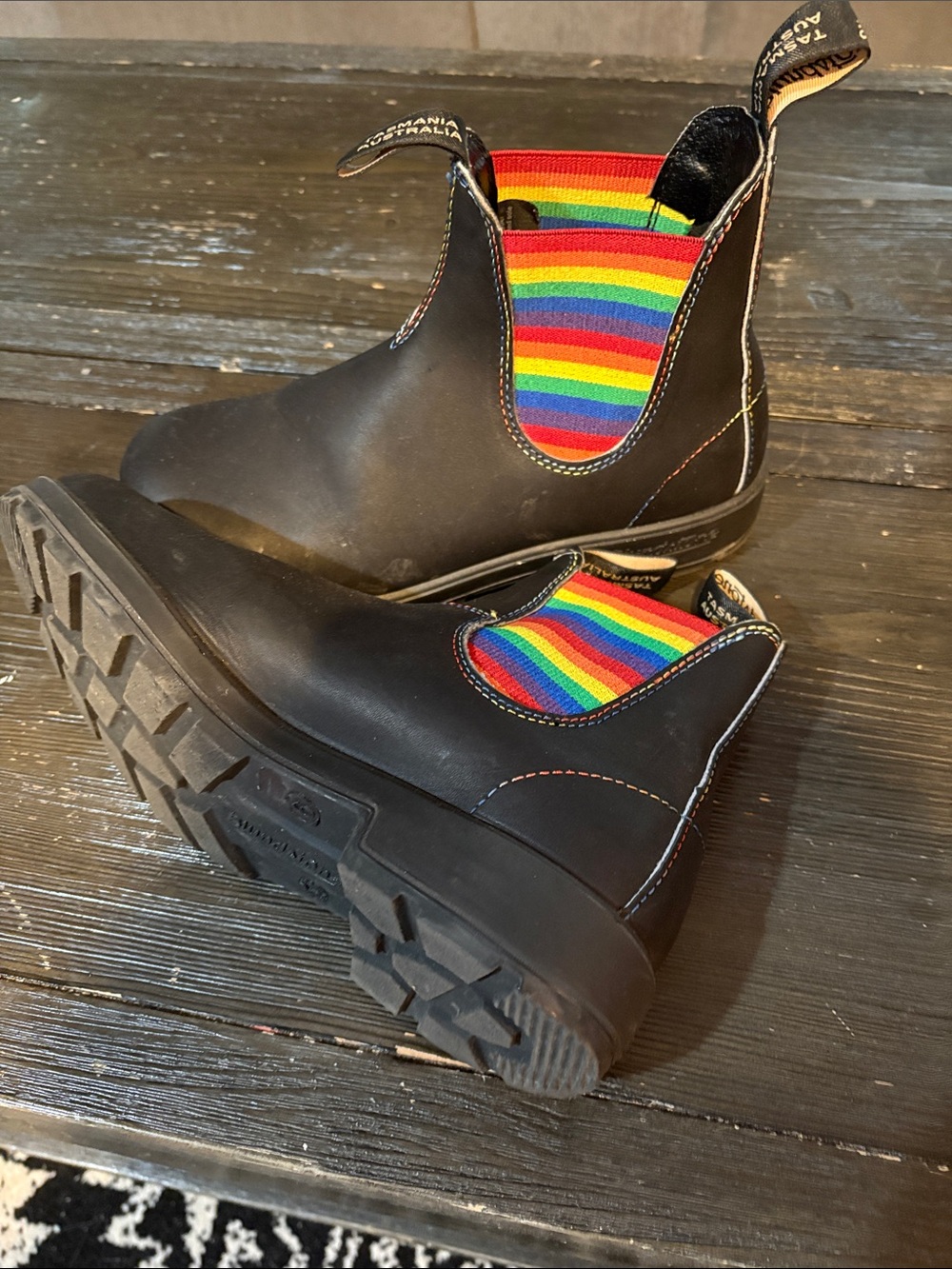 Blundstone Black Chelsea Boots with Rainbow Elastic